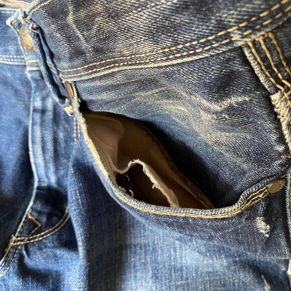 Degree Straight Fit Men's Jeans Size 33x30 Distressed Flap Pocket Dark Wash - Picture 9 of 16